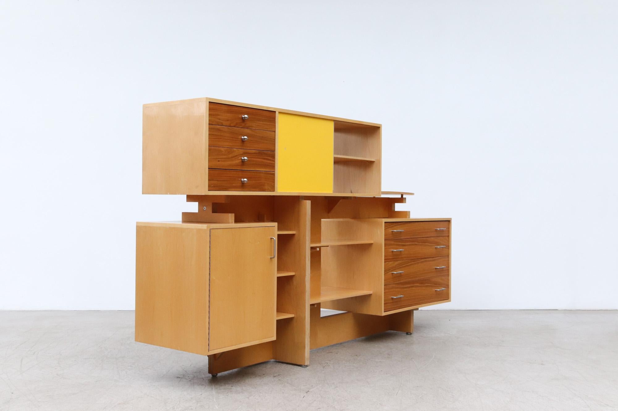 Late 20th Century 1970's MacDougall Room Divider / Office in Birch & Walnut and Yellow Formica For Sale