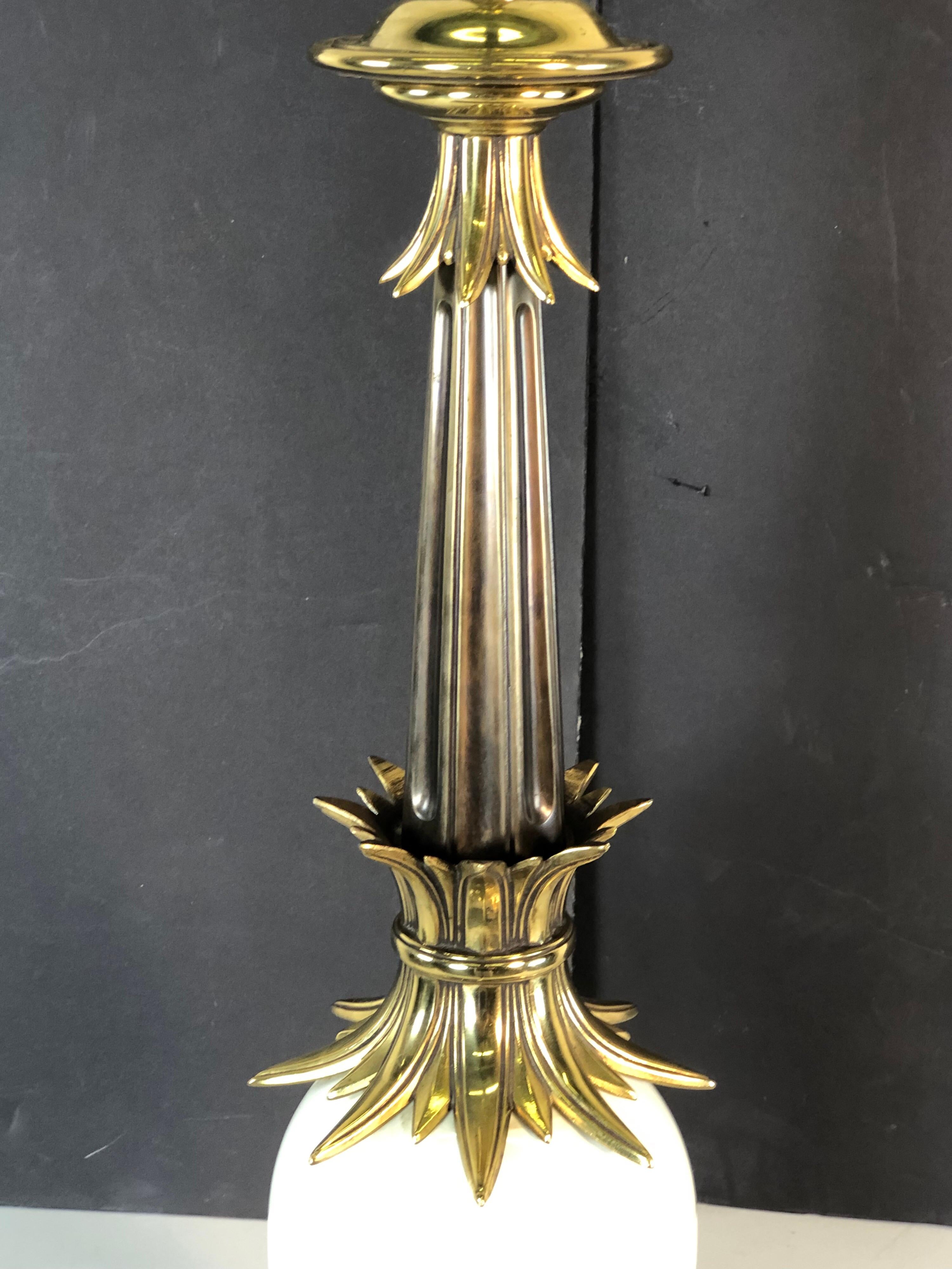 1970s Stiffel Brass and Ceramic Table Lamp In Good Condition For Sale In Amherst, NH
