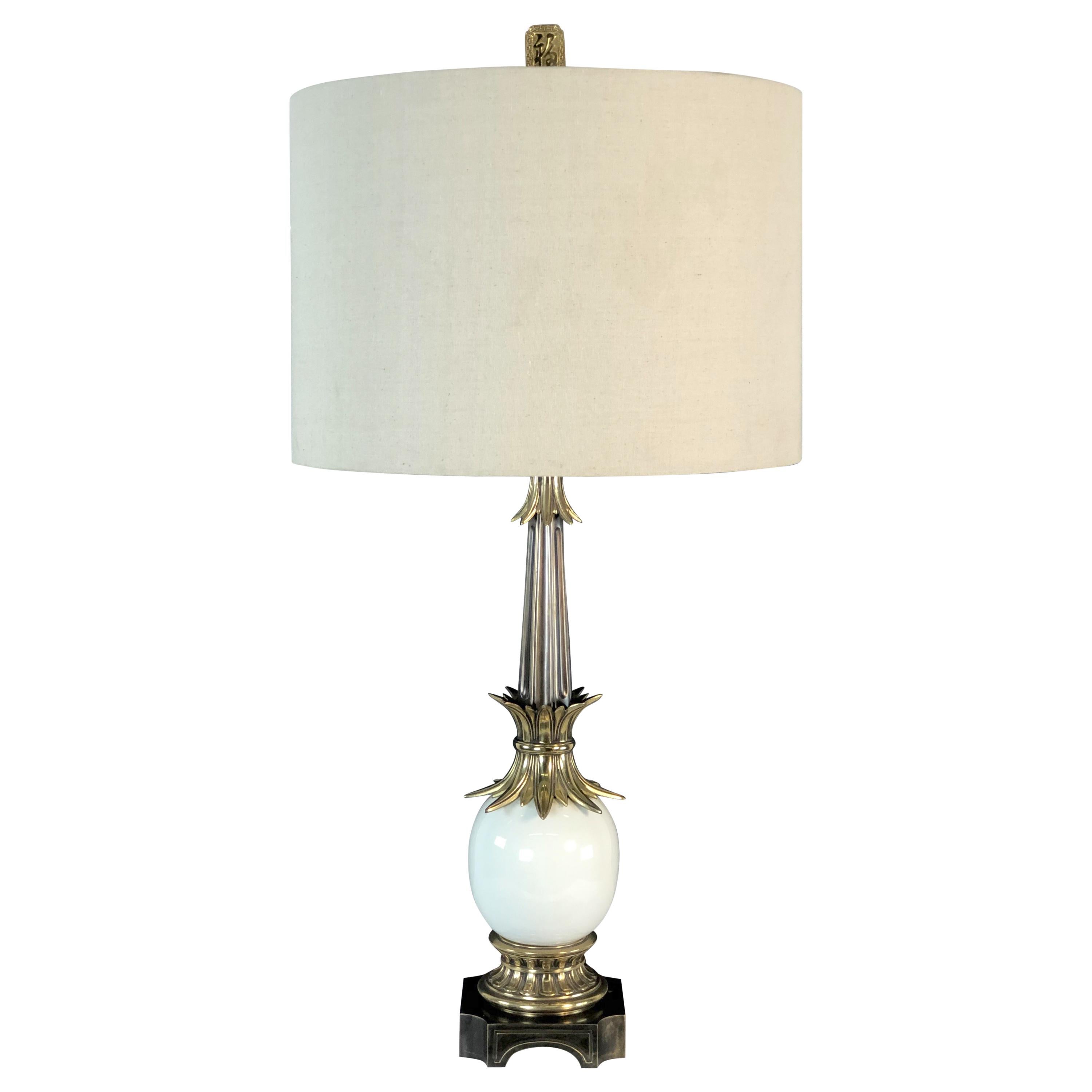 1970s Stiffel Brass and Ceramic Table Lamp For Sale