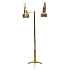 1970s Stiffel Double Cone Floor Lamp Patinated Brass Arched Star Base
