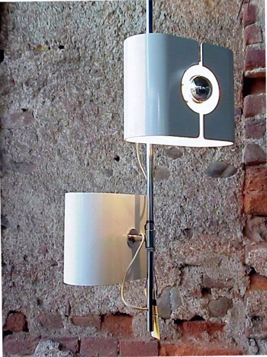 Stilux Italy design years 1970 two point light ceiling lamp in alluminum and chrome

 measure 40 inches high, good vintage condition.