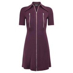 1970s Stirling Cooper Aubergine Wool Zip Up Dress