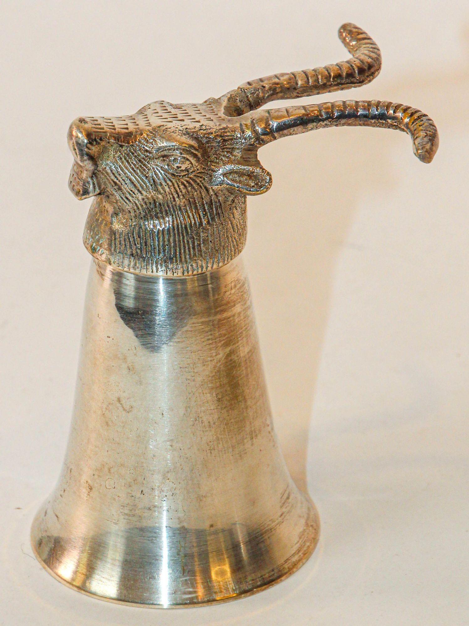 Silver Stirrup Cup Goblet Antelope Head Hunting Equestrian Barware Decor 1970s For Sale 1