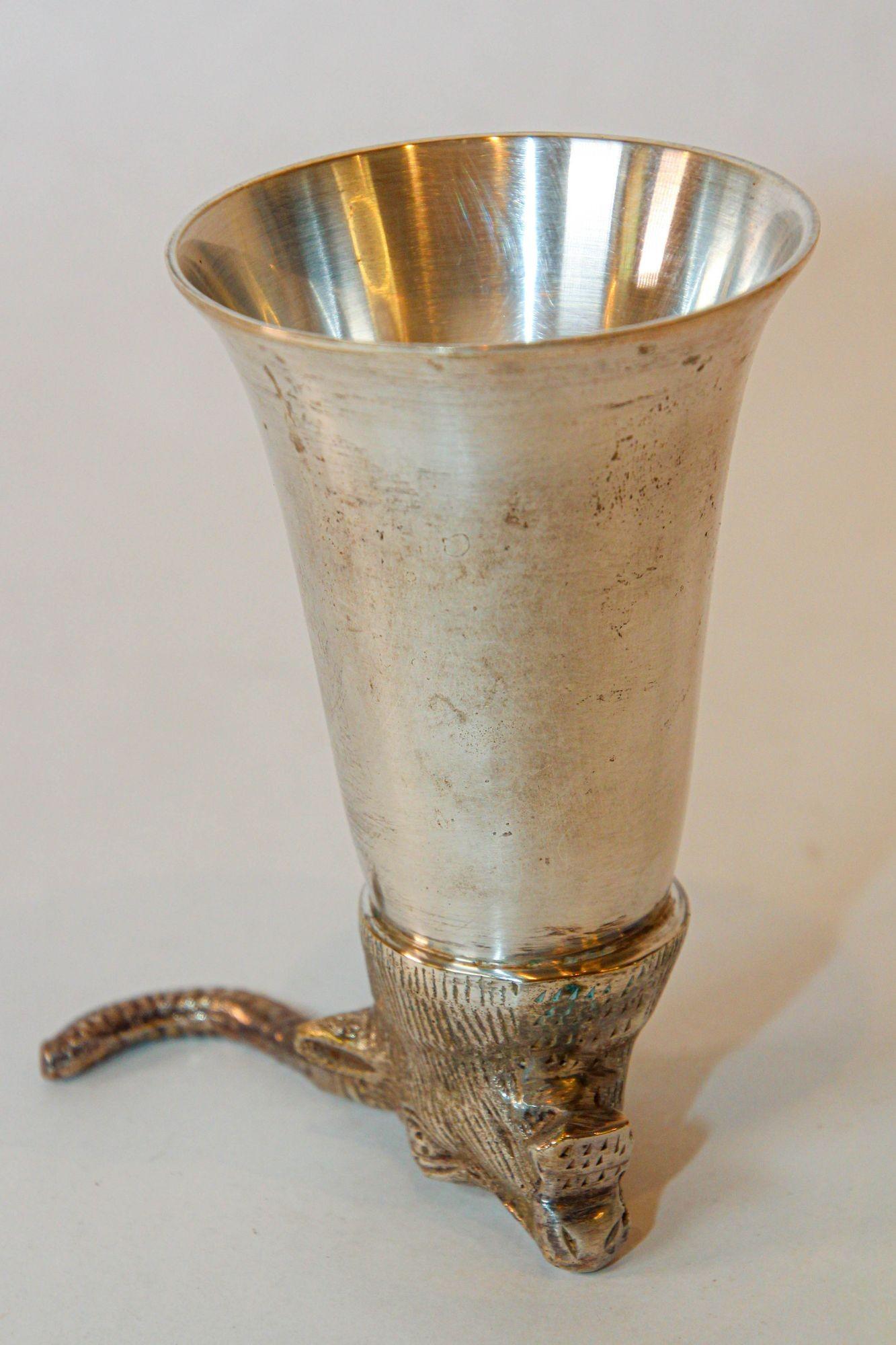 Silver Stirrup Cup Goblet Antelope Head Hunting Equestrian Barware Decor 1970s For Sale 2