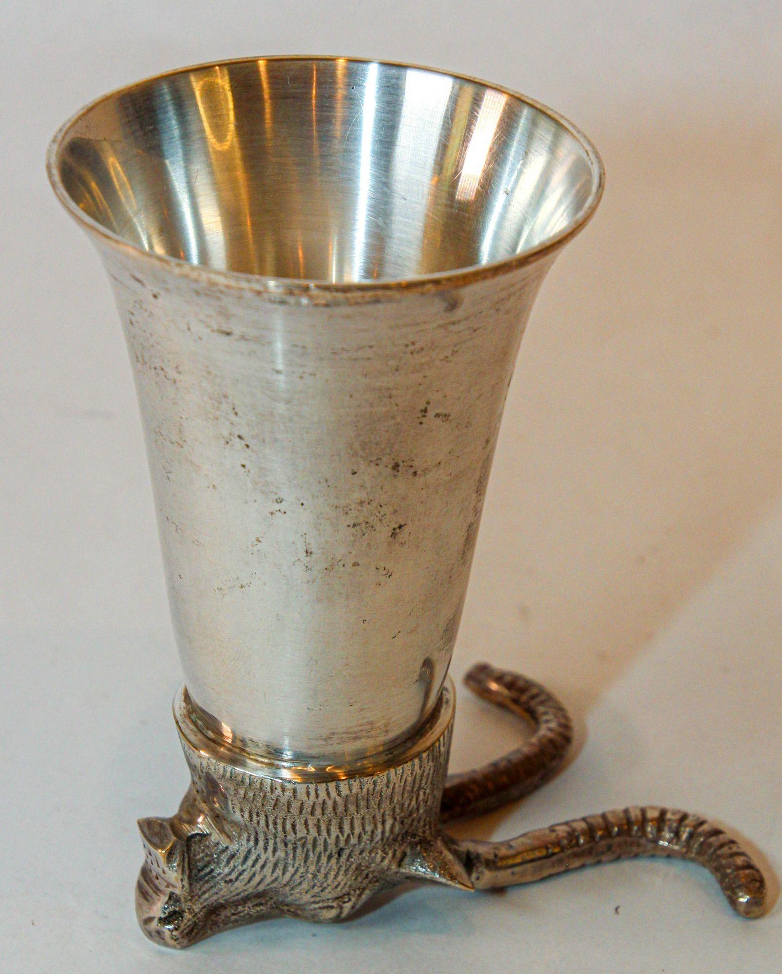 Silver Stirrup Cup Goblet Antelope Head Hunting Equestrian Barware Decor 1970s For Sale 3