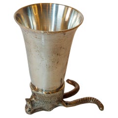 Silver Stirrup Cup Goblet Antelope Head Hunting Equestrian Barware Decor 1970s
