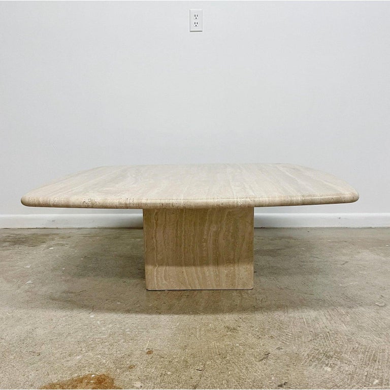 Mid-Century Modern 1970's Stone International Italian Travertine Square Coffee Table For Sale