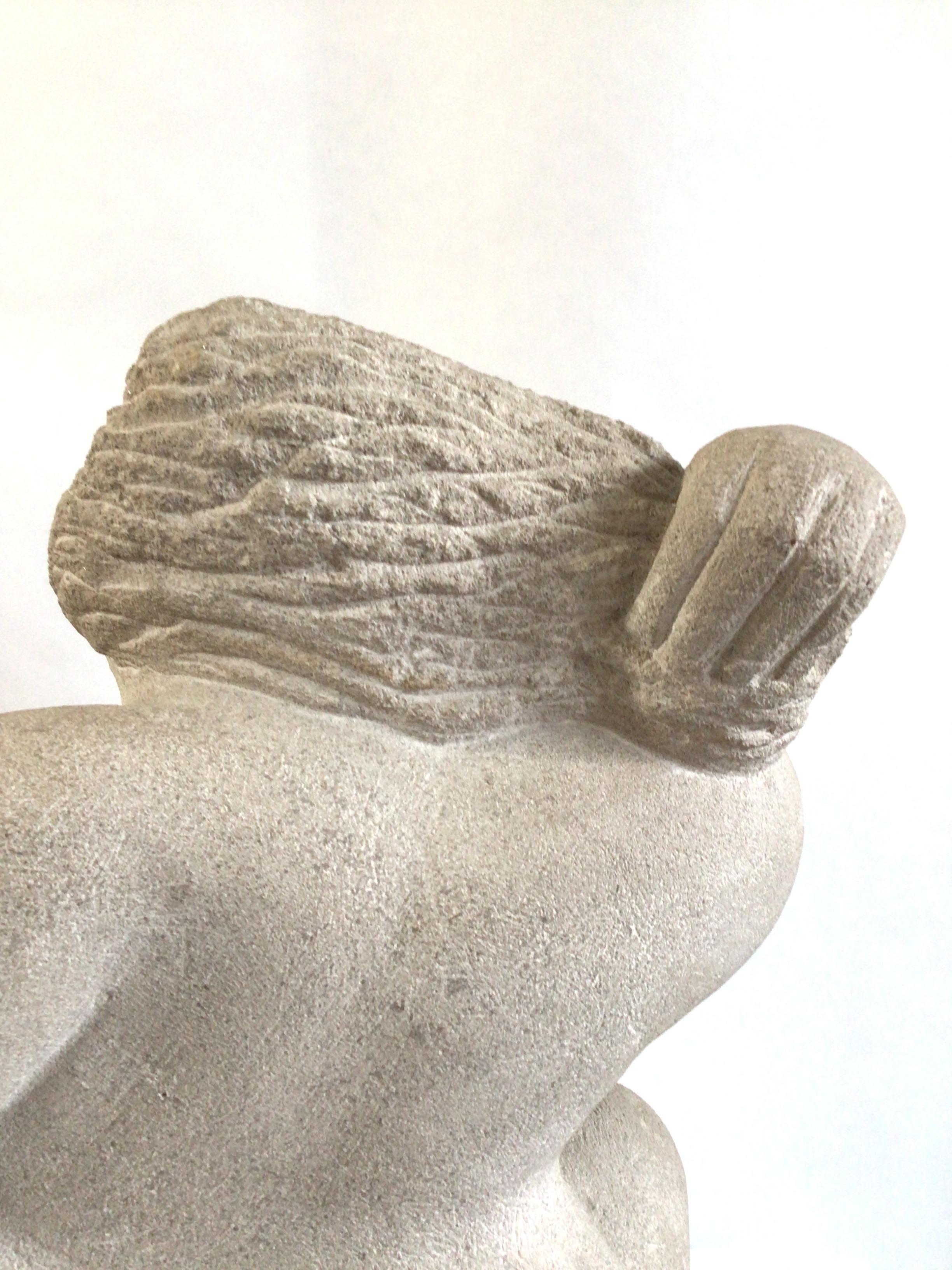 1970s Stone Sculpture of a Voluptuous Woman on a Wood Base For Sale 3