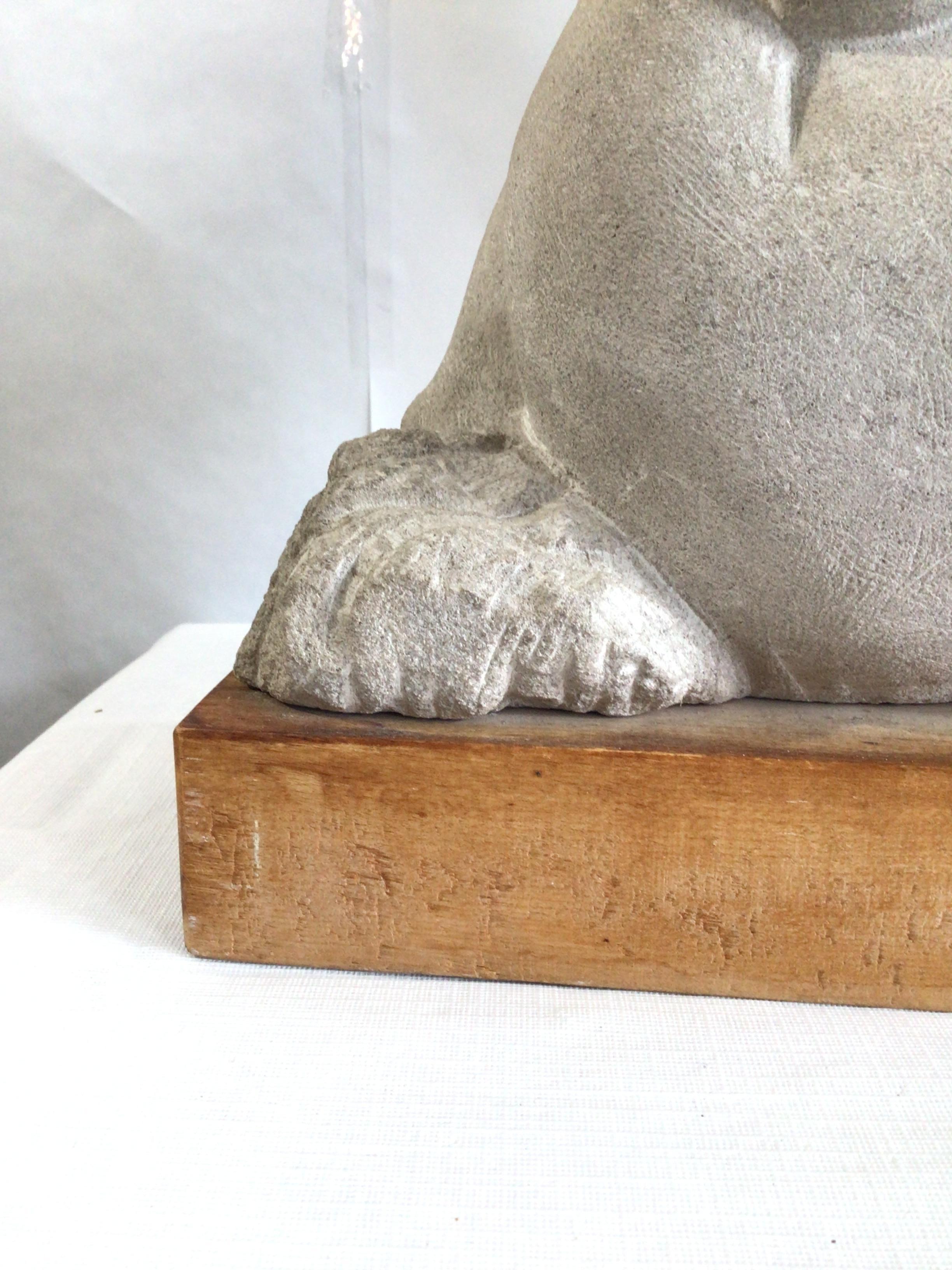 1970s Stone Sculpture of a Voluptuous Woman on a Wood Base For Sale 5