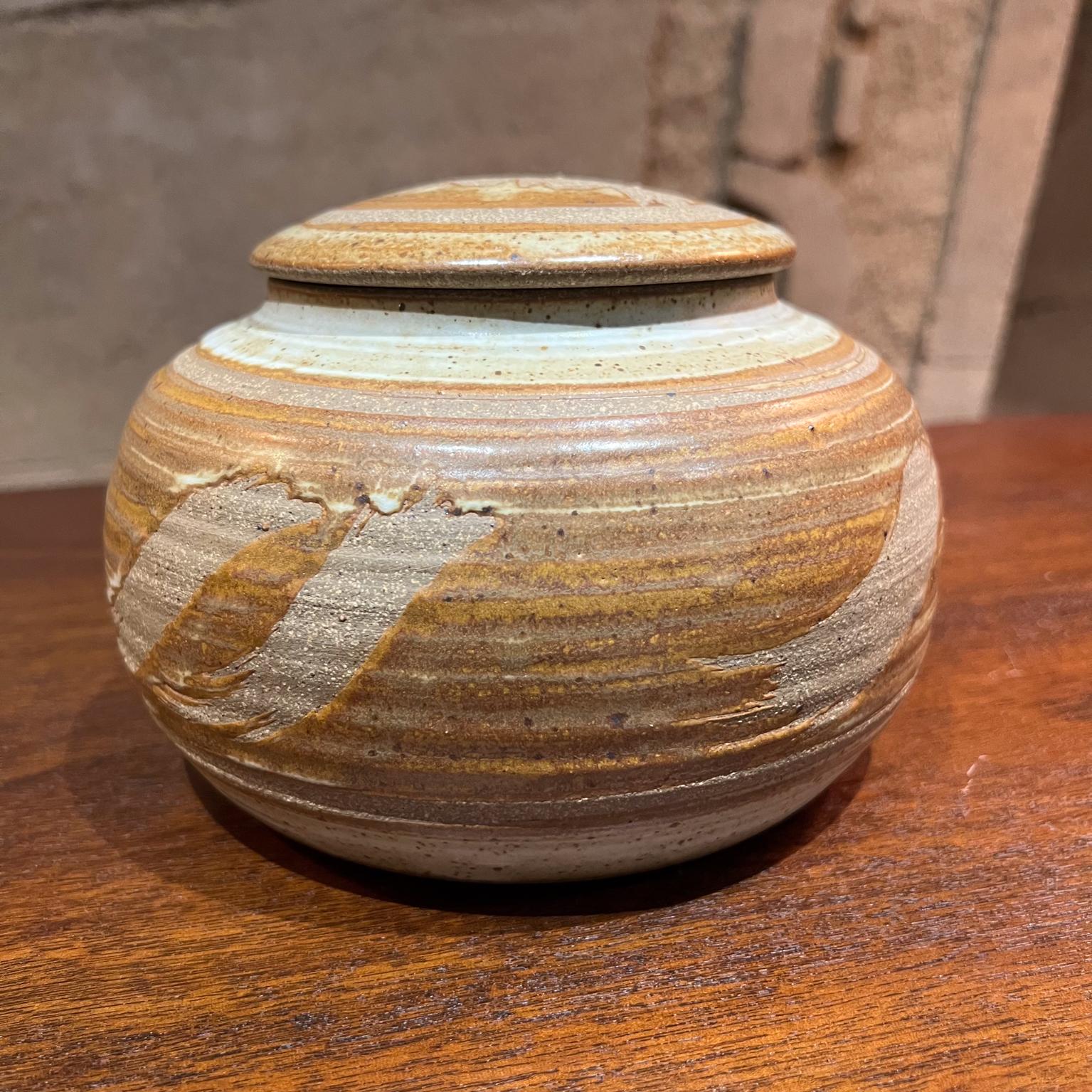 1970s Stoneware Studio Art Pottery Lidded Jar For Sale 5