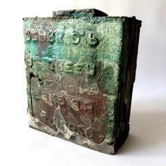 1970s Stoneware California Studio Handmade Slab Built Typographic Vase