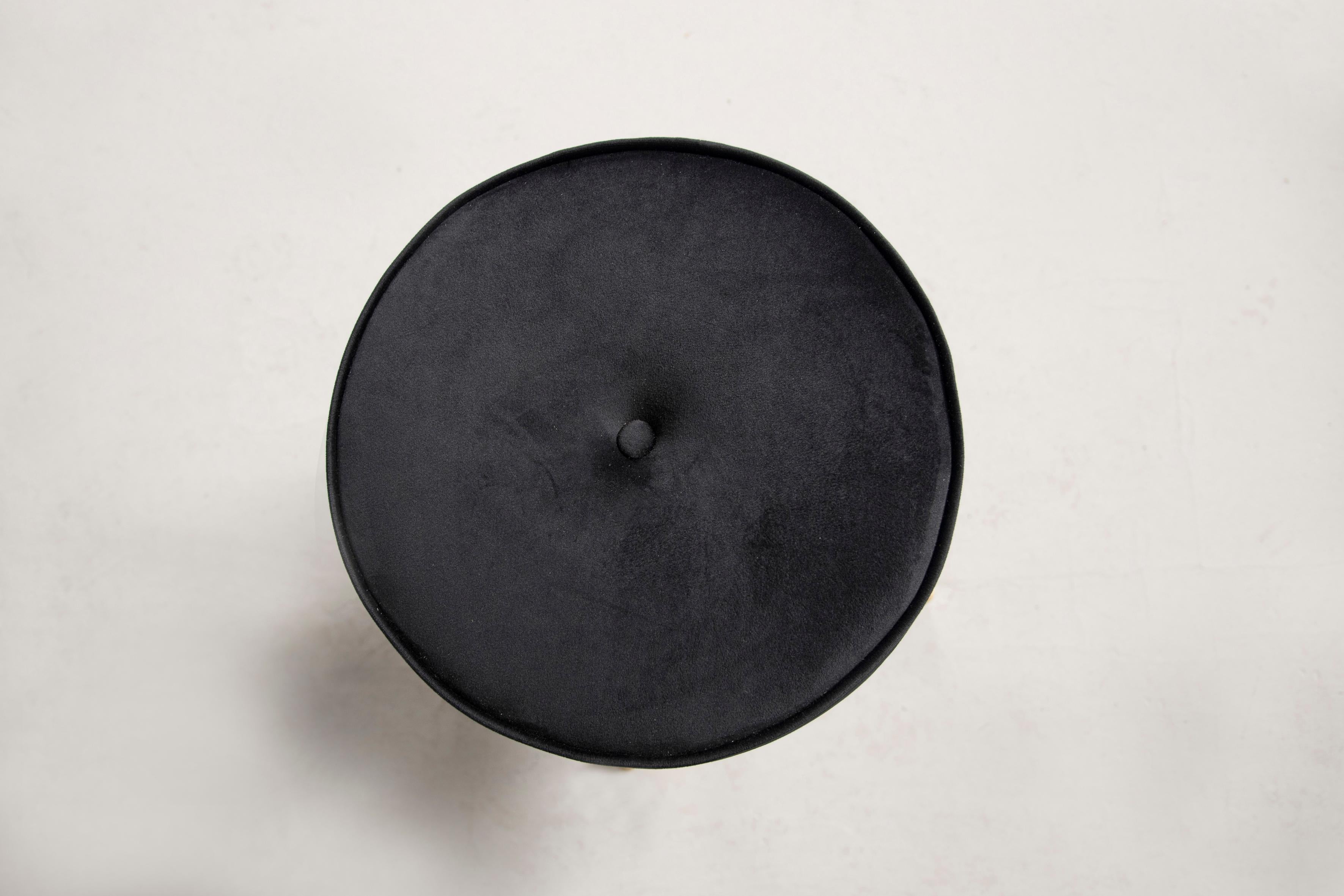 1970s Stool with Brass Base and Black Velvet Upholstery, Five  Available For Sale 7