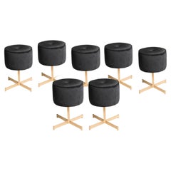 1970s Stool with Brass Base and Black Velvet Upholstery, 2  Available