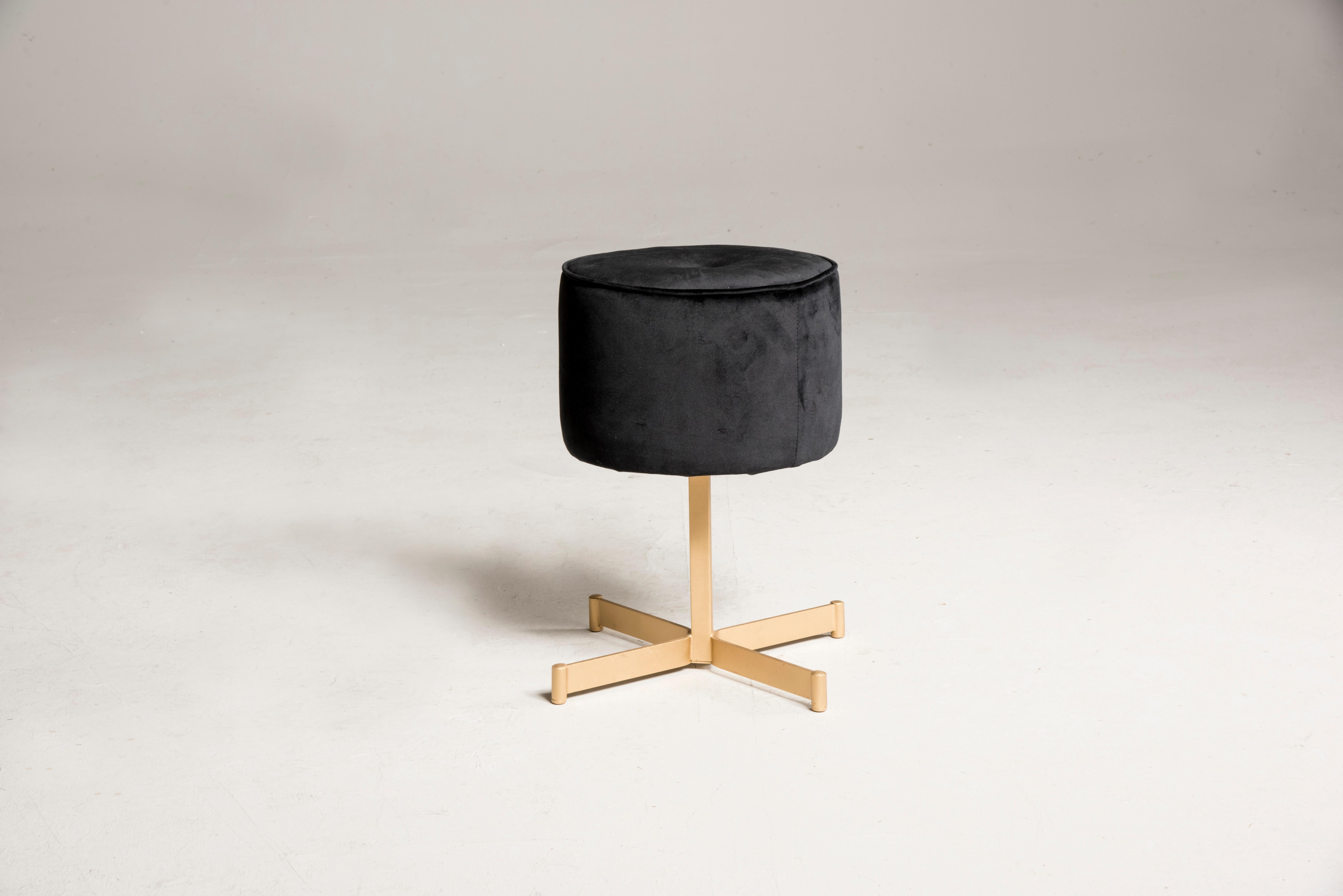 1970s Stool with Brass Base and Black Velvet Upholstery, Five  Available For Sale 1