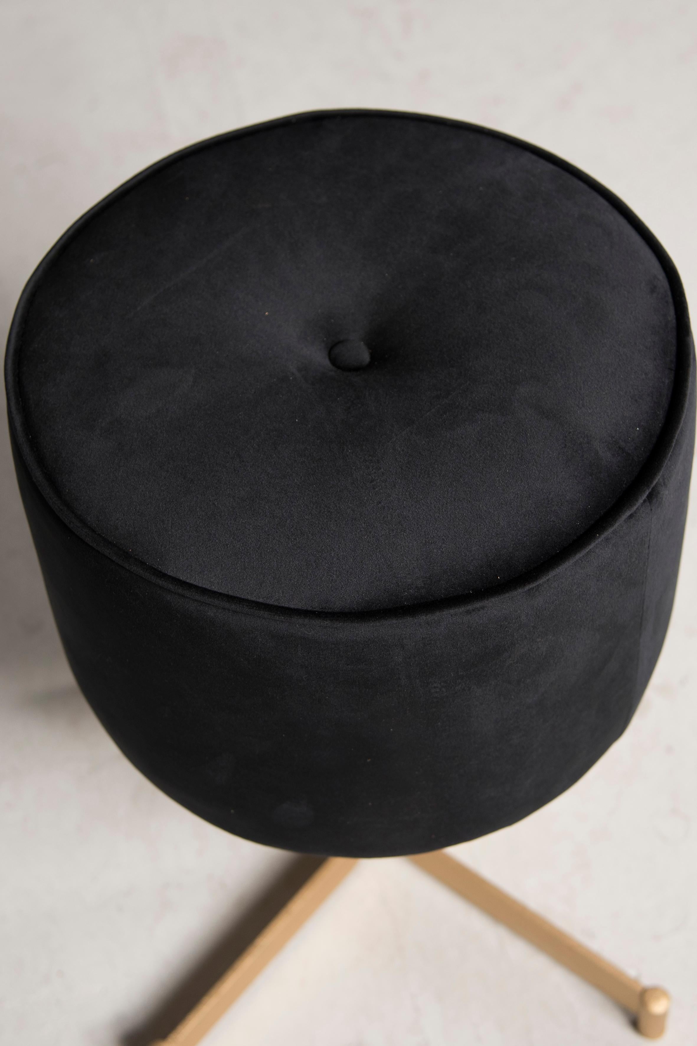 1970s Stool with Brass Base and Black Velvet Upholstery, Five  Available For Sale 2
