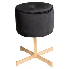 1970s Stool with Brass Base and Black Velvet Upholstery, Five  Available