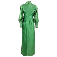 1970s Stop Sénès Green Evening Dress