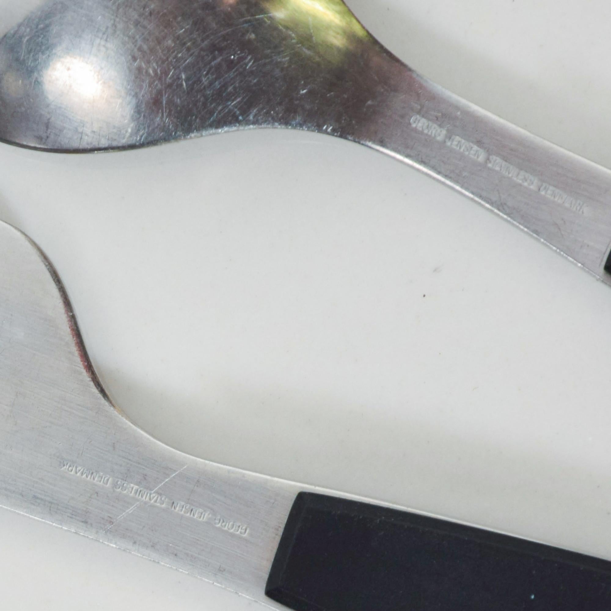 Mid-Century Modern 1970s Strata Black Stainless Flatware Place Setting Georg Jensen, Denmark