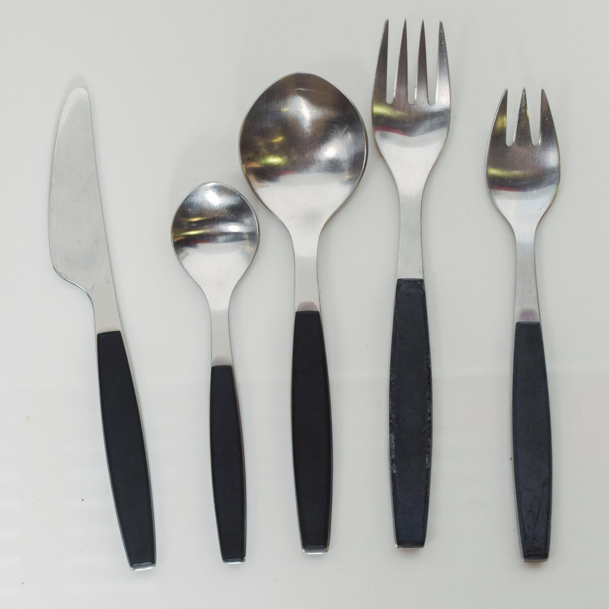 Danish 1970s Strata Black Stainless Flatware Place Setting Georg Jensen, Denmark
