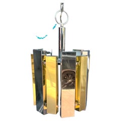 1970's Striking Italian Chrome & Brass Chandelier by Gaetano Sciolari