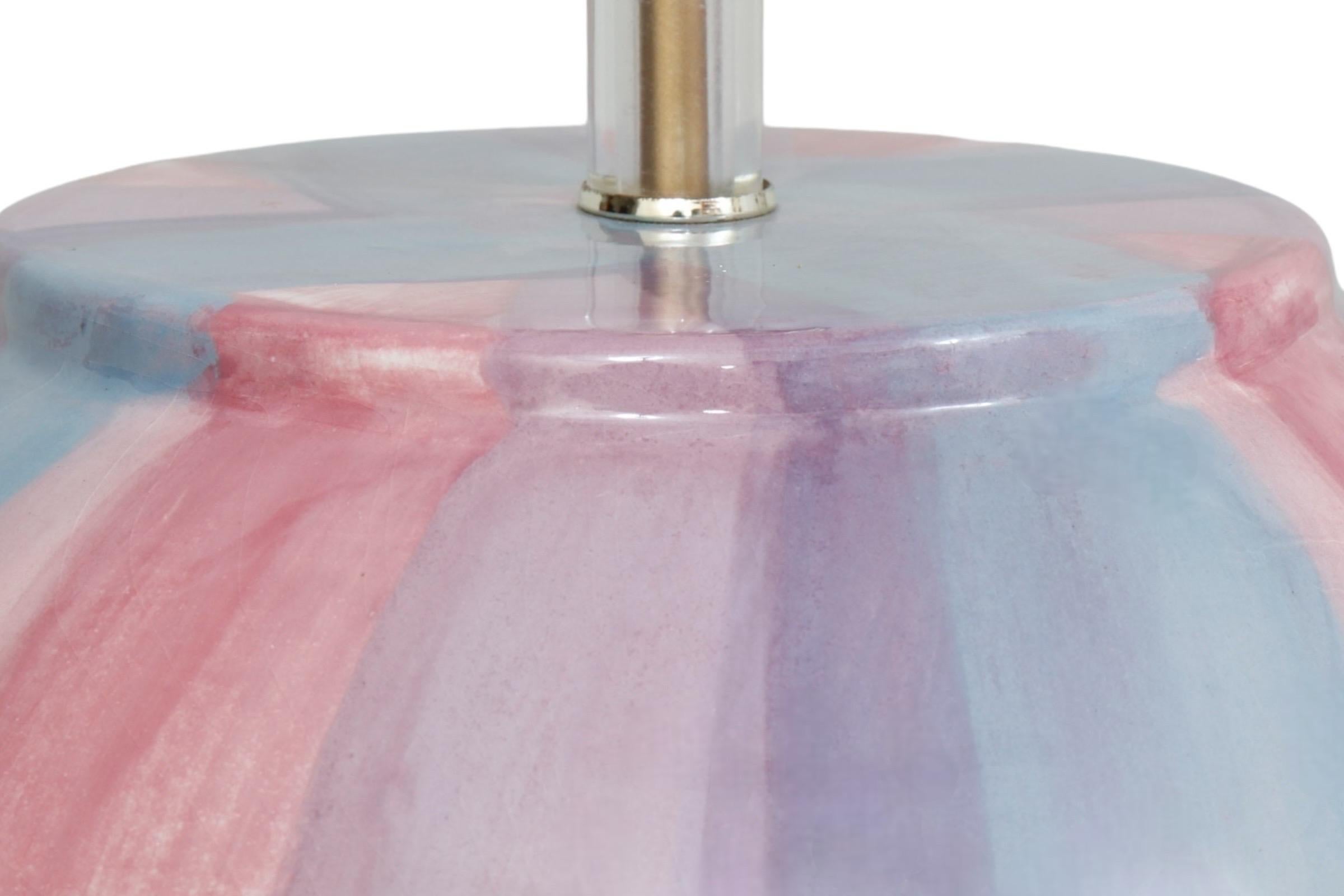1970’s Striped Ceramic & Lucite Table Lamps - a Pair In Good Condition In Bradenton, FL