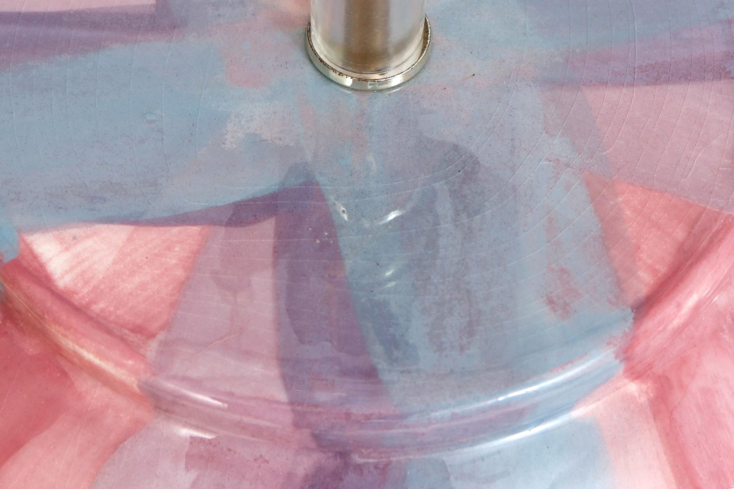 1970’s Striped Ceramic & Lucite Table Lamps - a Pair 1