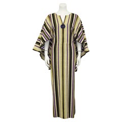 Vintage 1970s Striped Cotton Kaftan Dress with Stone Detail