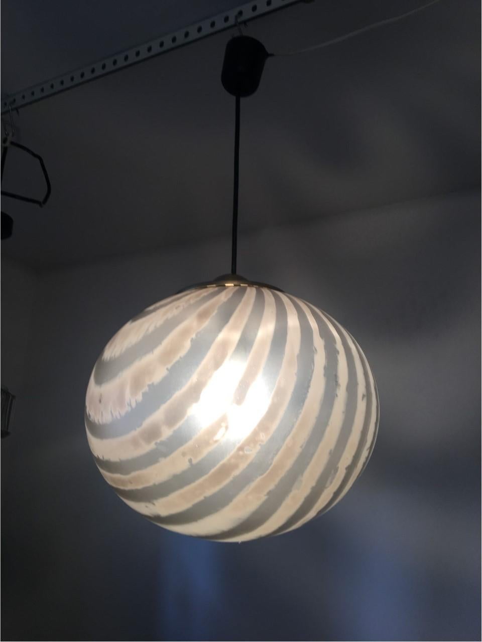 German 1970s Striped Glass Ball Pendant by Peill & Putzler For Sale