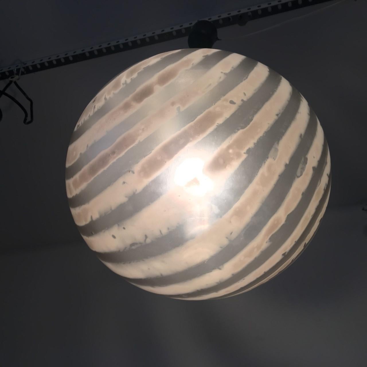 1970s Striped Glass Ball Pendant by Peill & Putzler In Good Condition For Sale In Frisco, TX