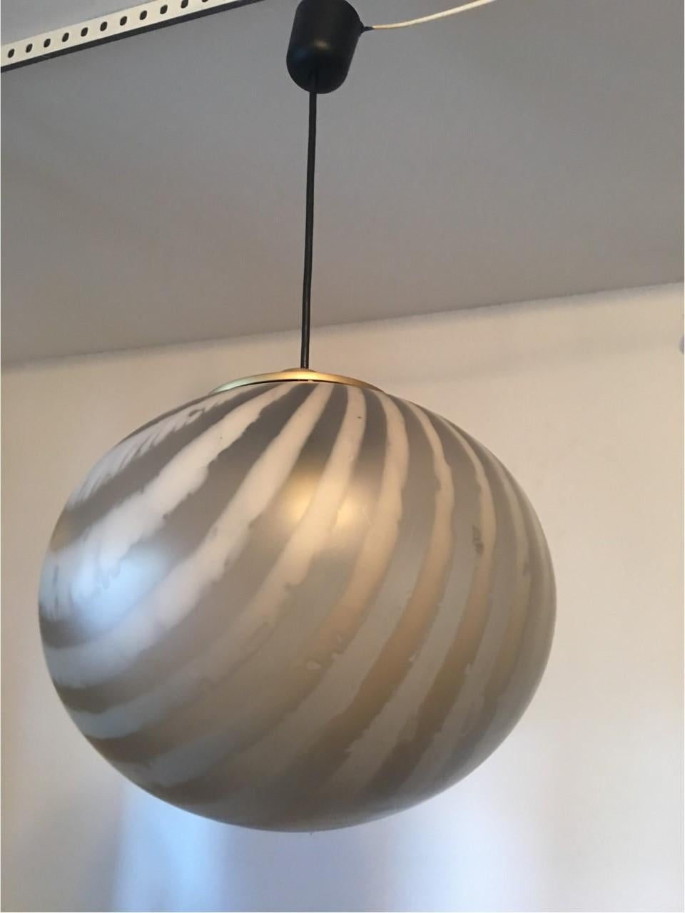 Late 20th Century 1970s Striped Glass Ball Pendant by Peill & Putzler For Sale