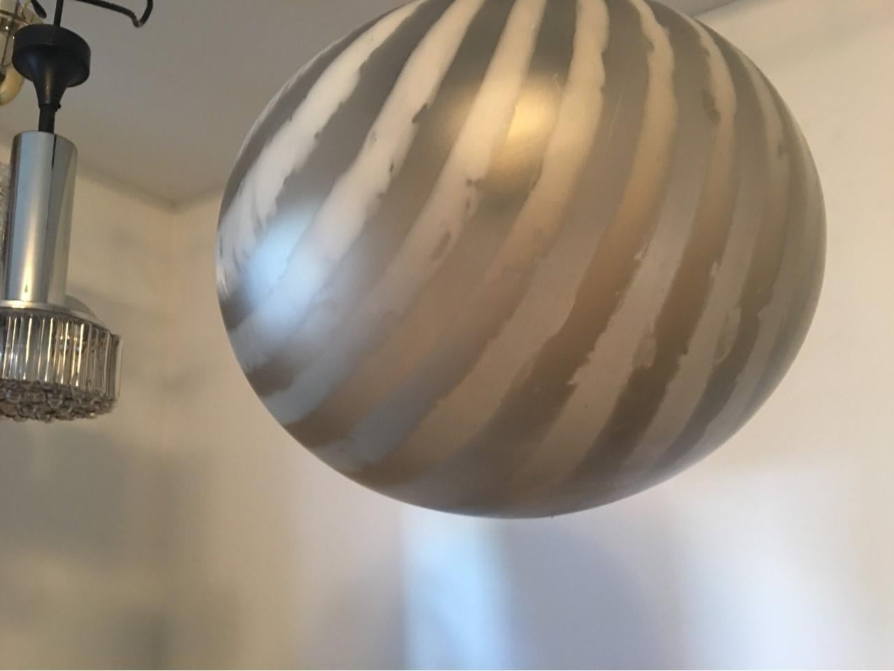 1970s Striped Glass Ball Pendant by Peill & Putzler For Sale 2