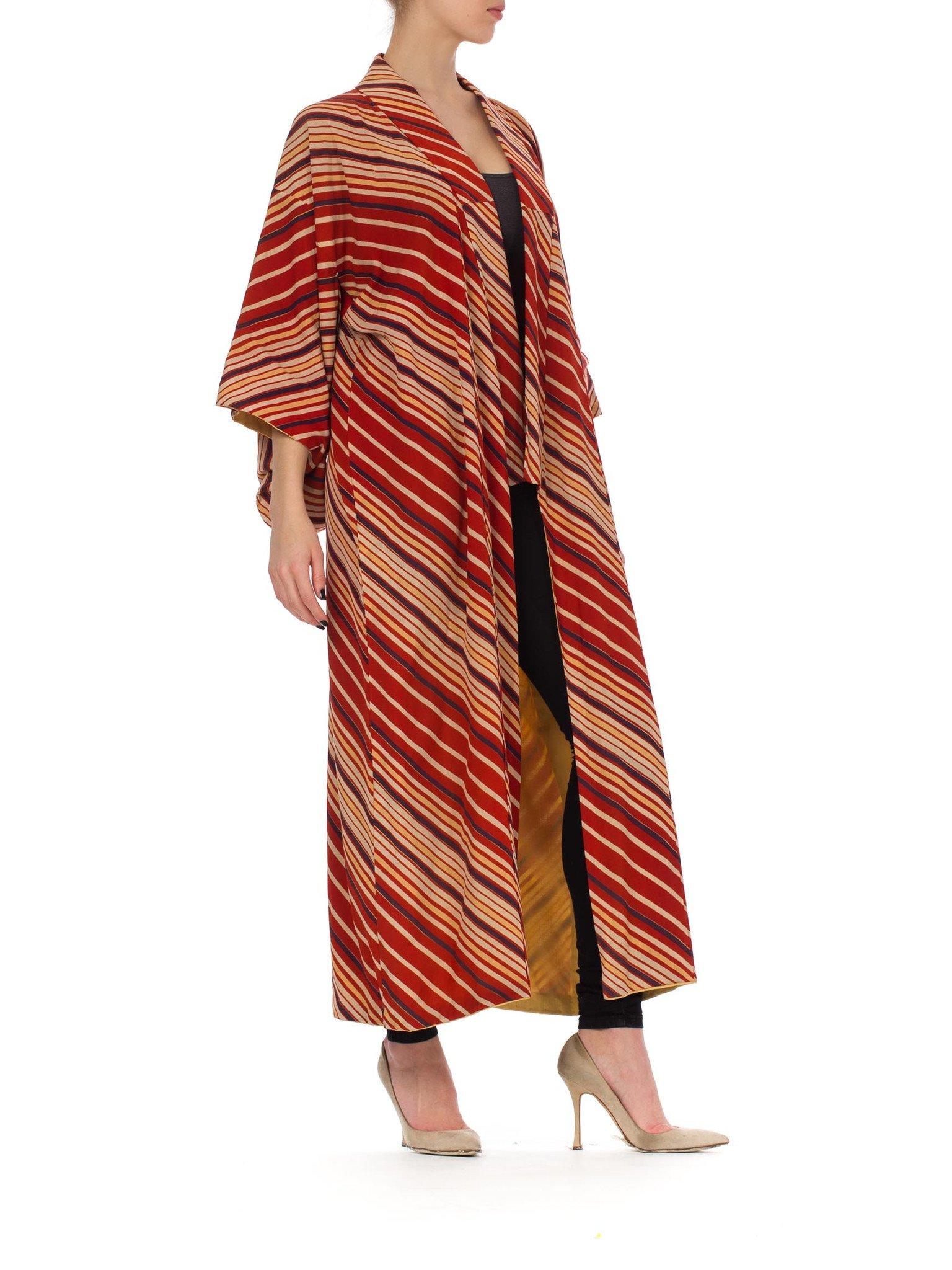 Men's 1970S Striped Silk Long Length Kimono For Sale