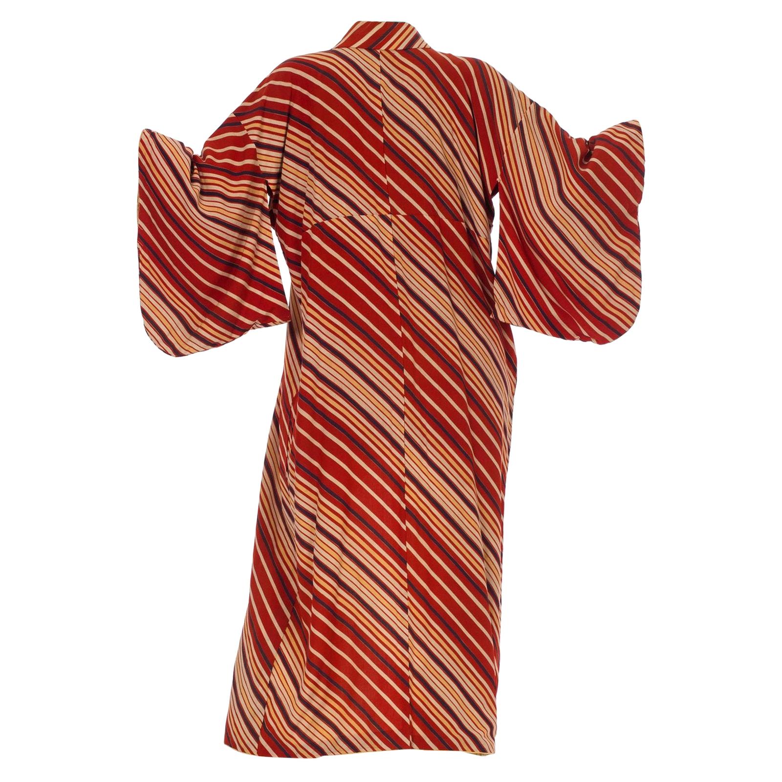 1970S Striped Silk Long Length Kimono For Sale