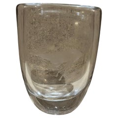 1970s Strombergshyttan Crystal Art Glass Vase Etched Deer