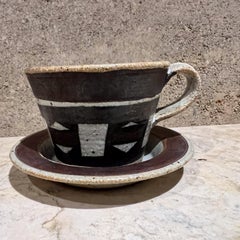 1970s Studio Art Pottery Coffee Cup and Saucer Stoneware