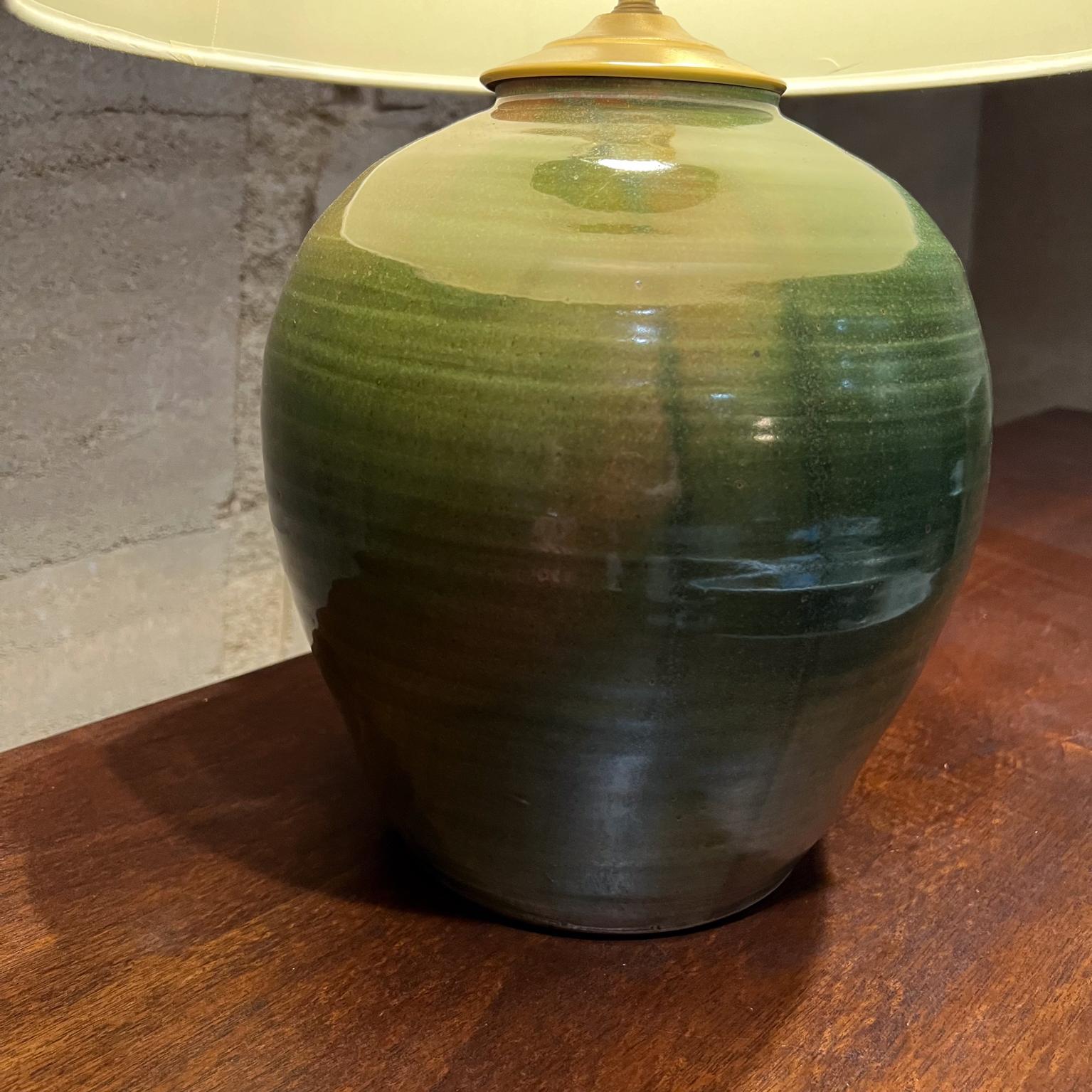 1970s Studio Art Table Lamp Lush Green Stoneware Pottery For Sale 7