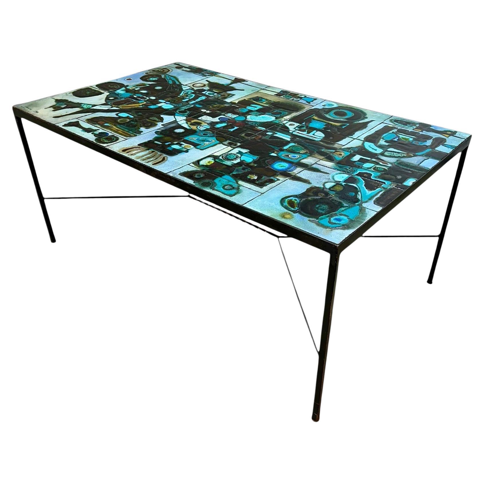Table de salle à manger en céramique et fer de Studio 1970 en vente