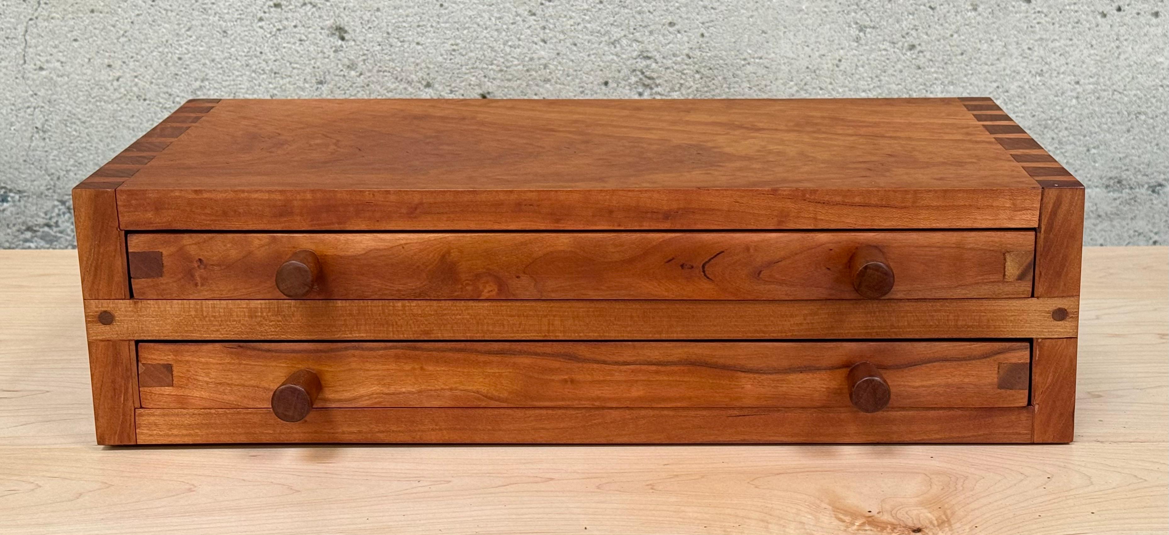 American 1970s Studio Made Jewelry Box in Birds Eye Maple