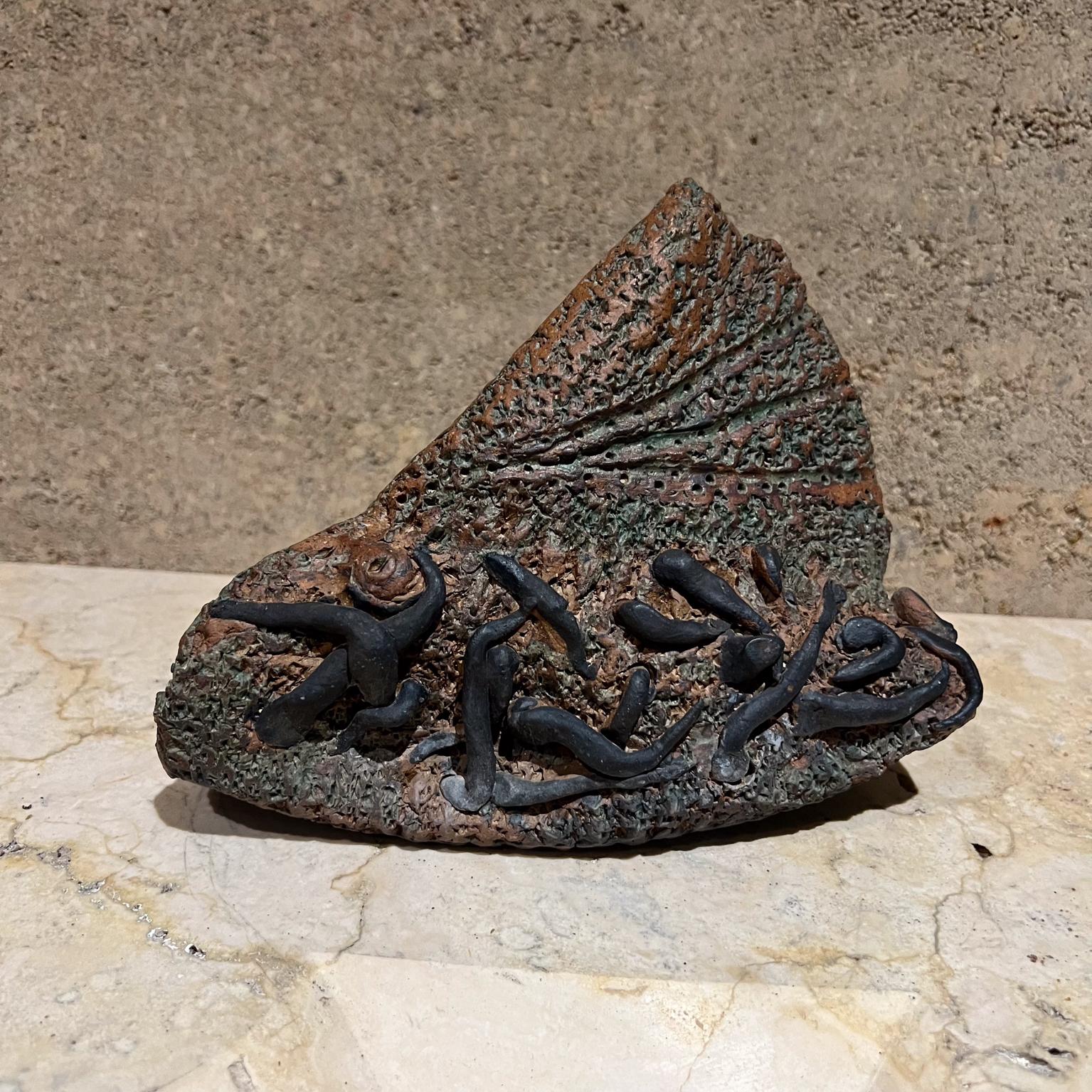 Mid-Century Modern 1970s Studio Pottery Abstract Textured Triangular Object For Sale