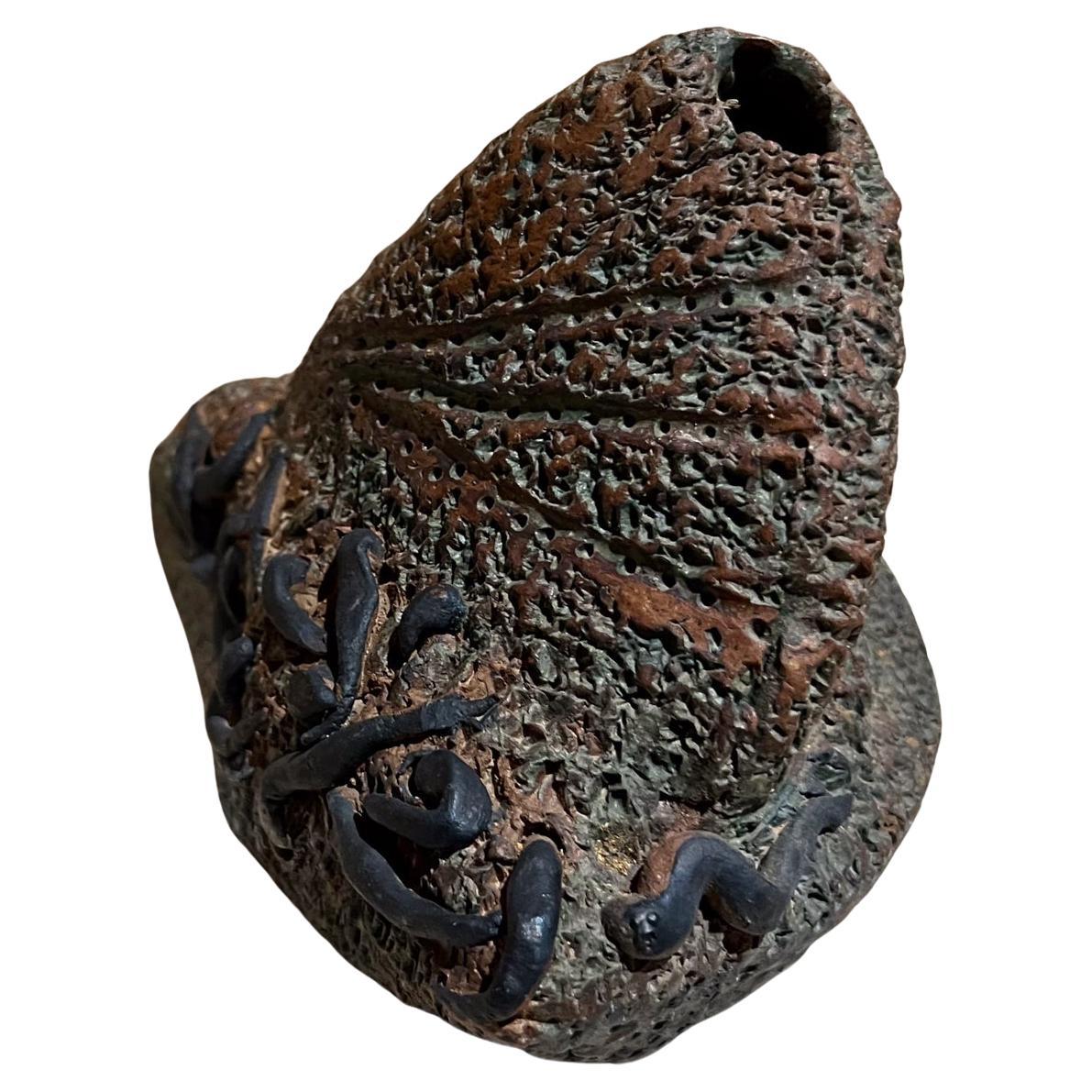 1970s Studio Pottery Abstract Textured Triangular Object For Sale