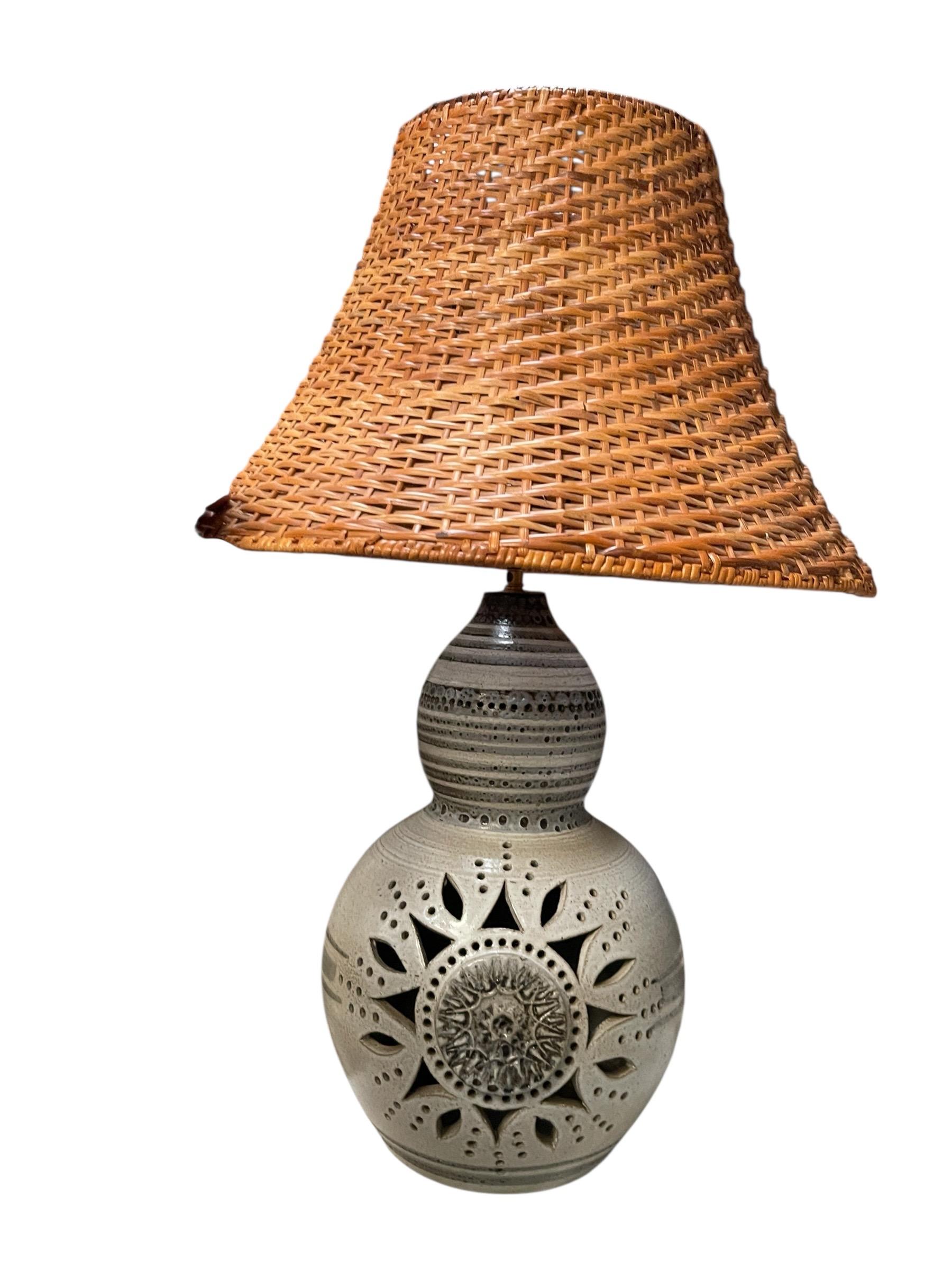 1970's Studio pottery ceramic lamp by Vallauris.
Dimensions given without shade
No shade included

