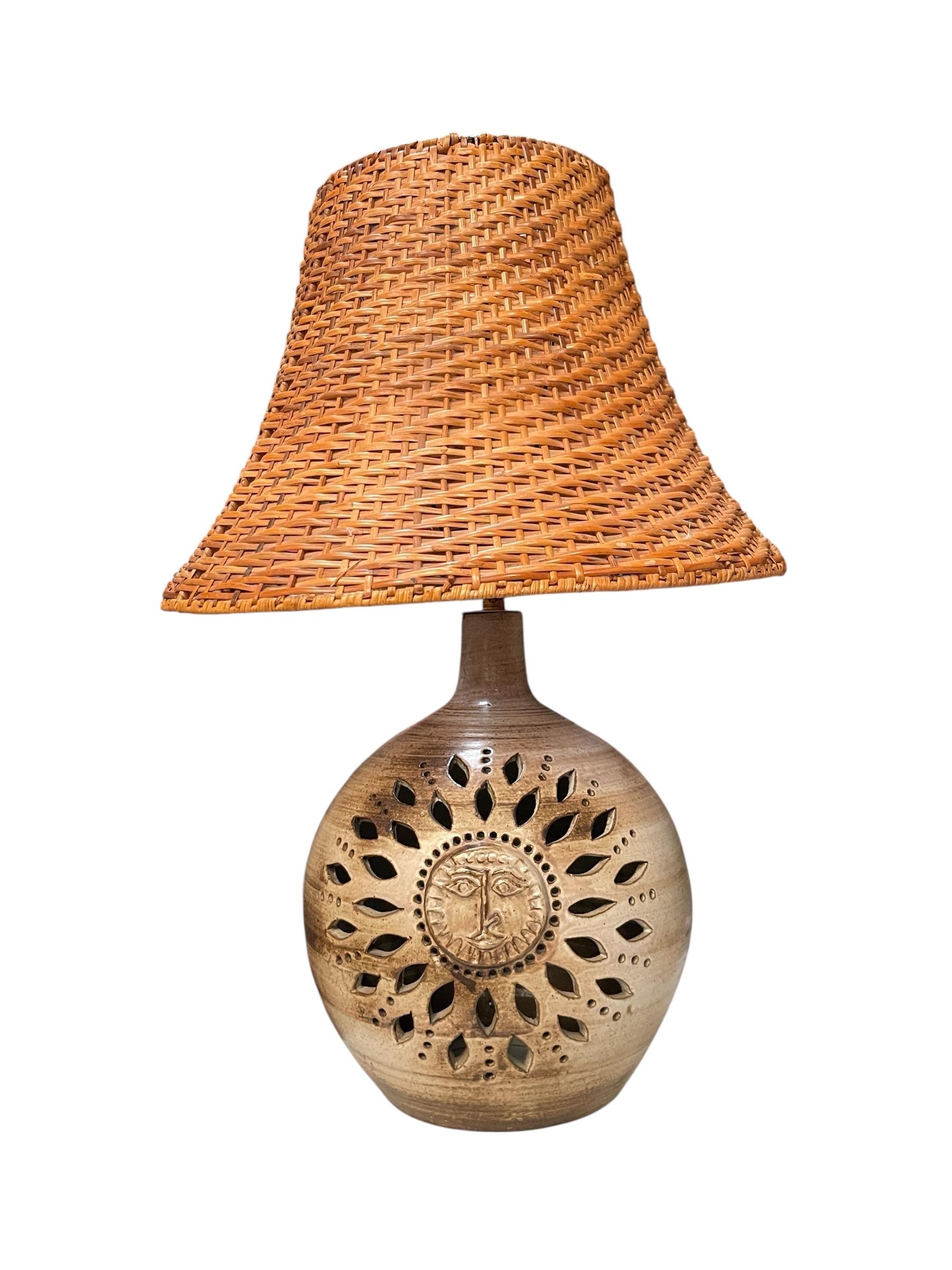 French 1970's Studio pottery ceramic lamp by Vallauris For Sale