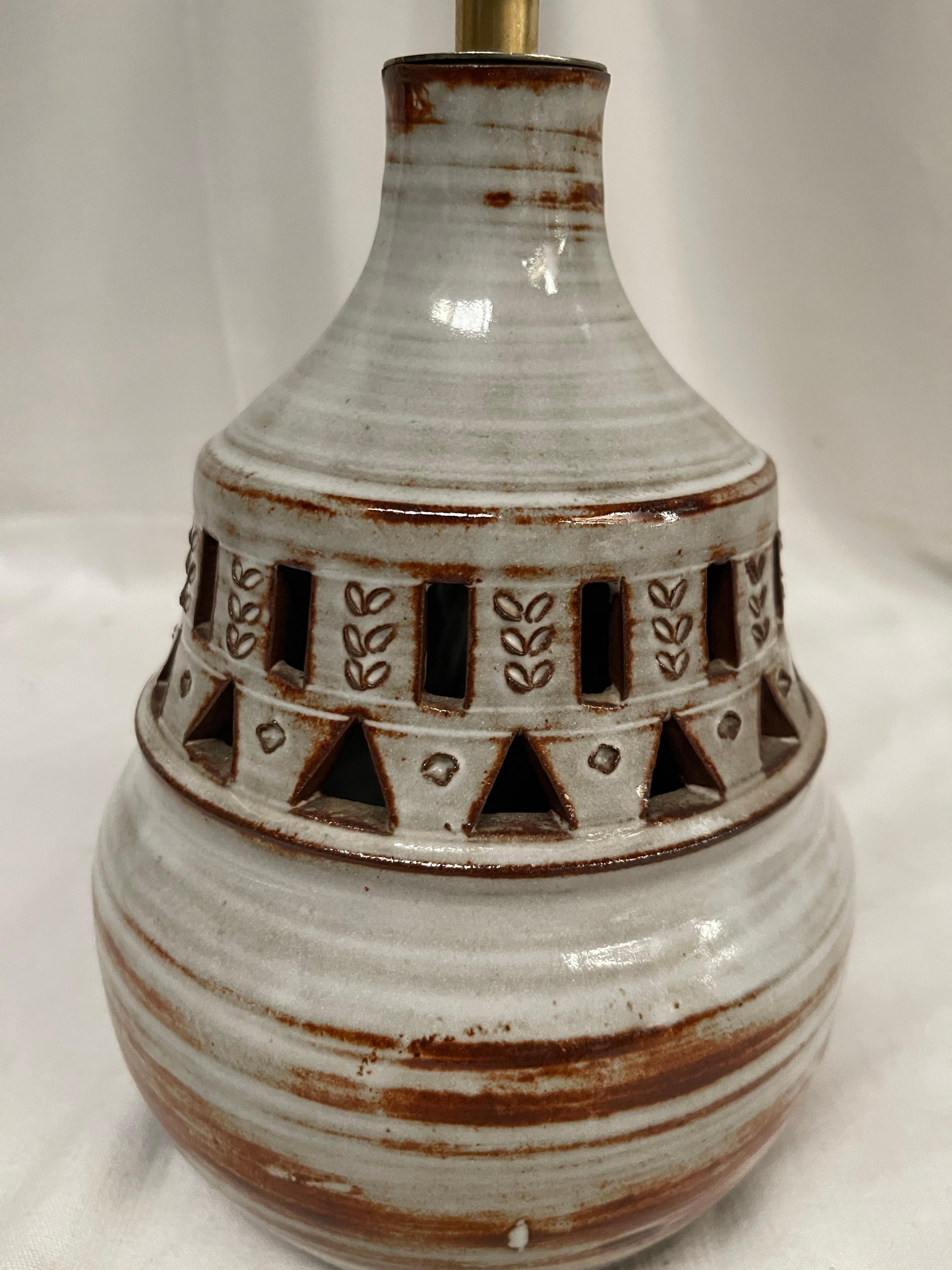 1970's Studio pottery ceramic lamp by Vallauris In Good Condition For Sale In Bois-Colombes, FR