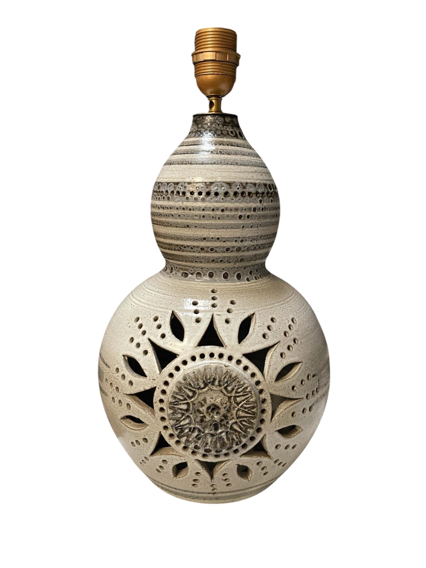 1970's Studio pottery ceramic lamp by Vallauris In Good Condition For Sale In Bois-Colombes, FR