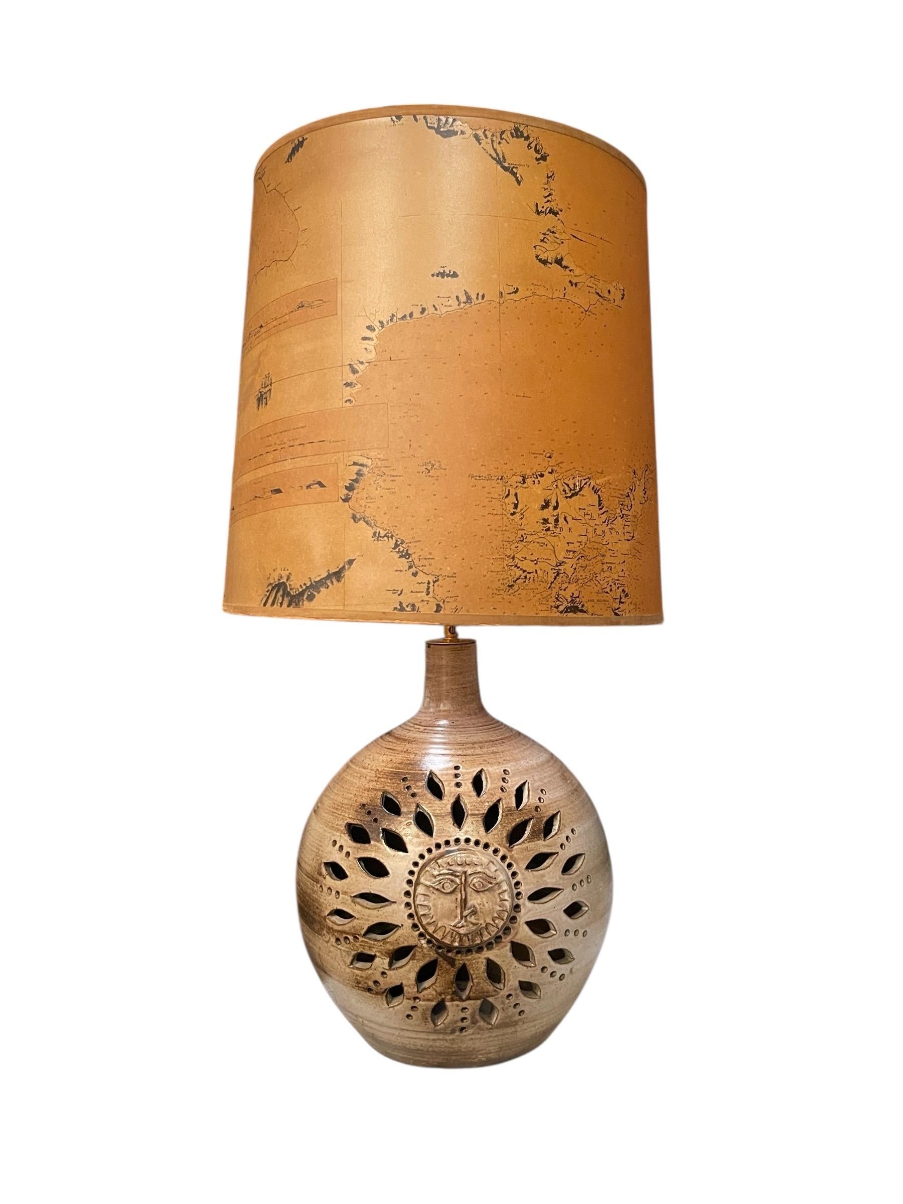 1970's Studio pottery ceramic lamp by Vallauris In Good Condition For Sale In Bois-Colombes, FR
