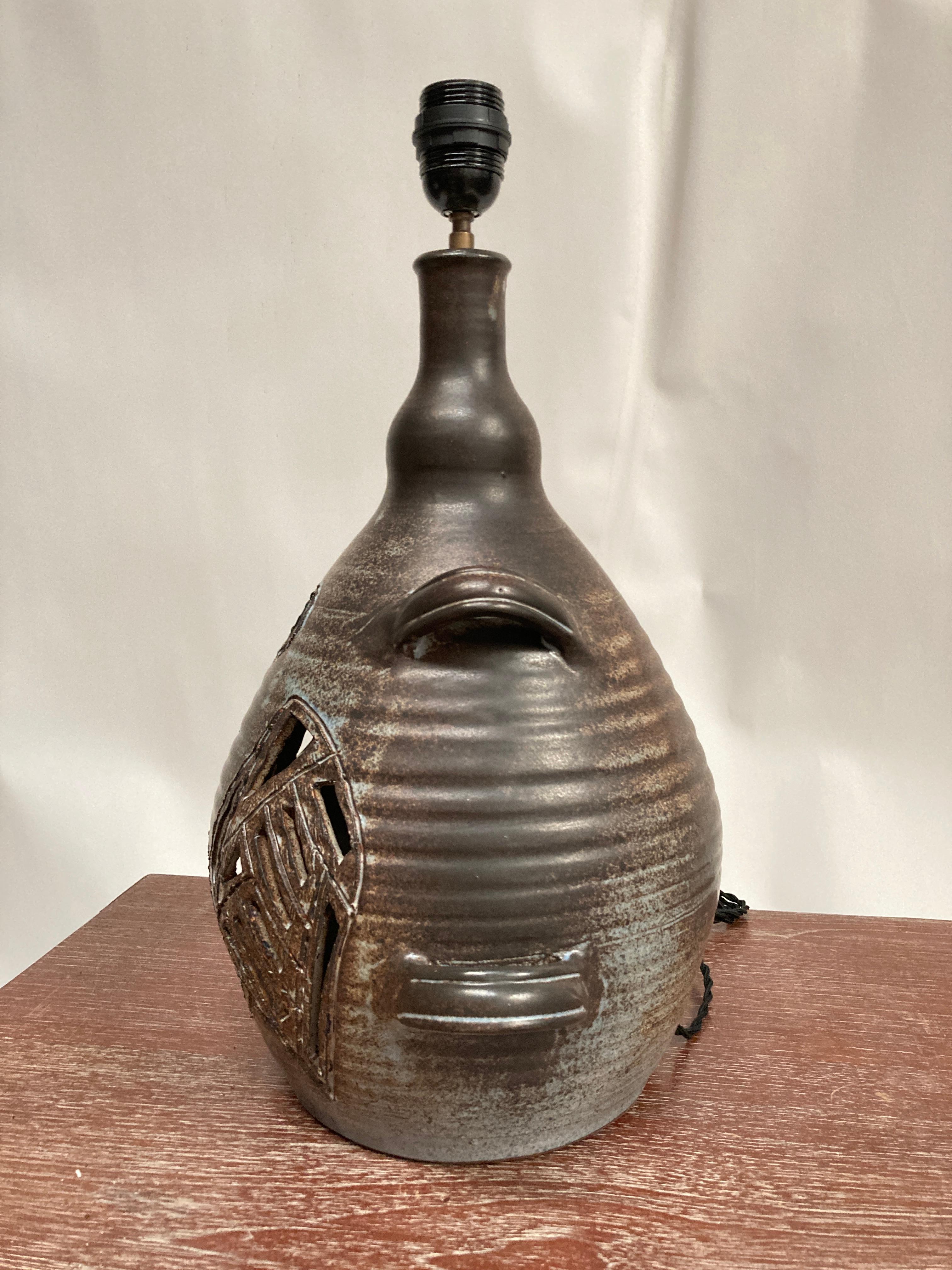 Late 20th Century 1970's Studio pottery ceramic lamp signed Dieulefit For Sale