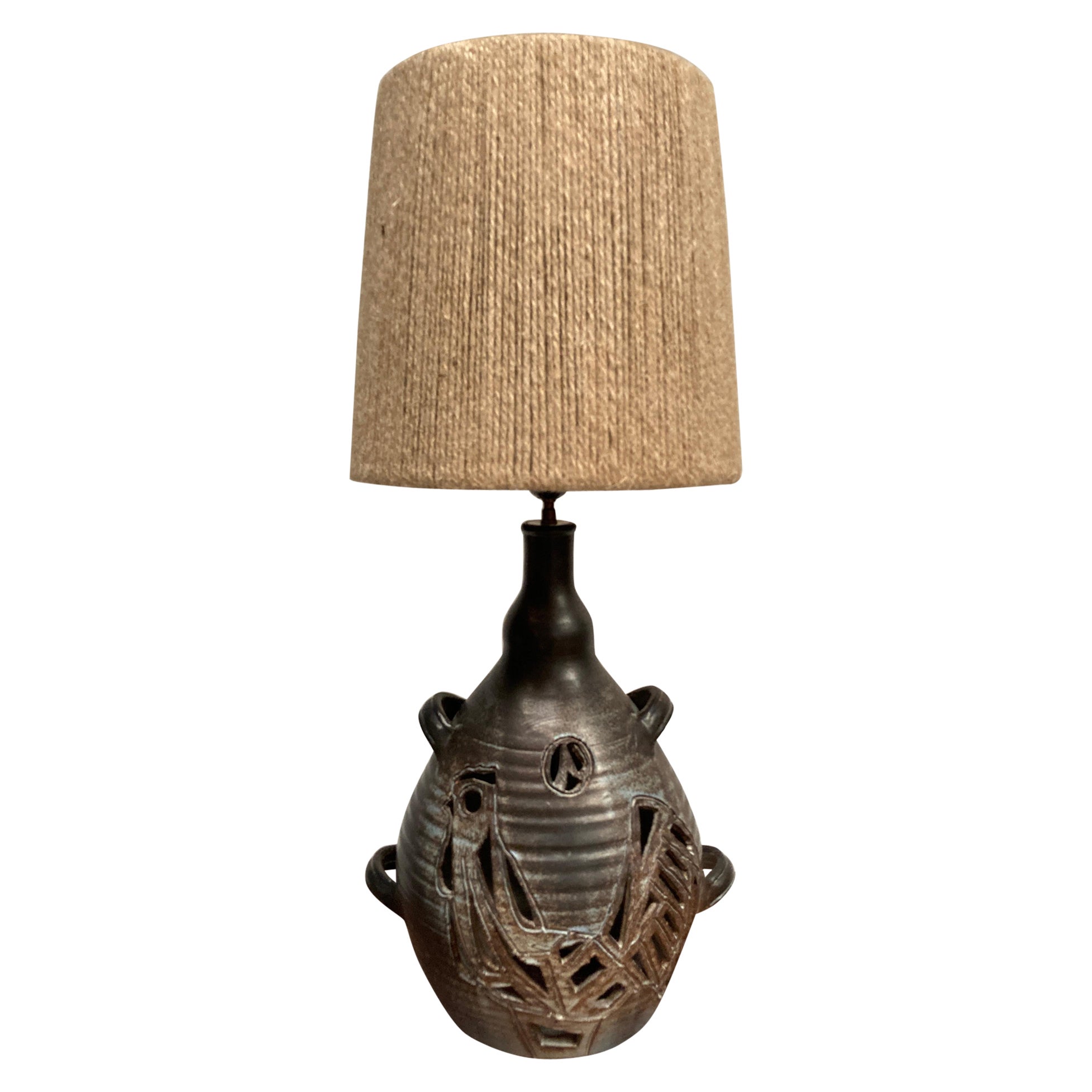 Lampe en céramique Studio de Dieulefit des années 1970, signée