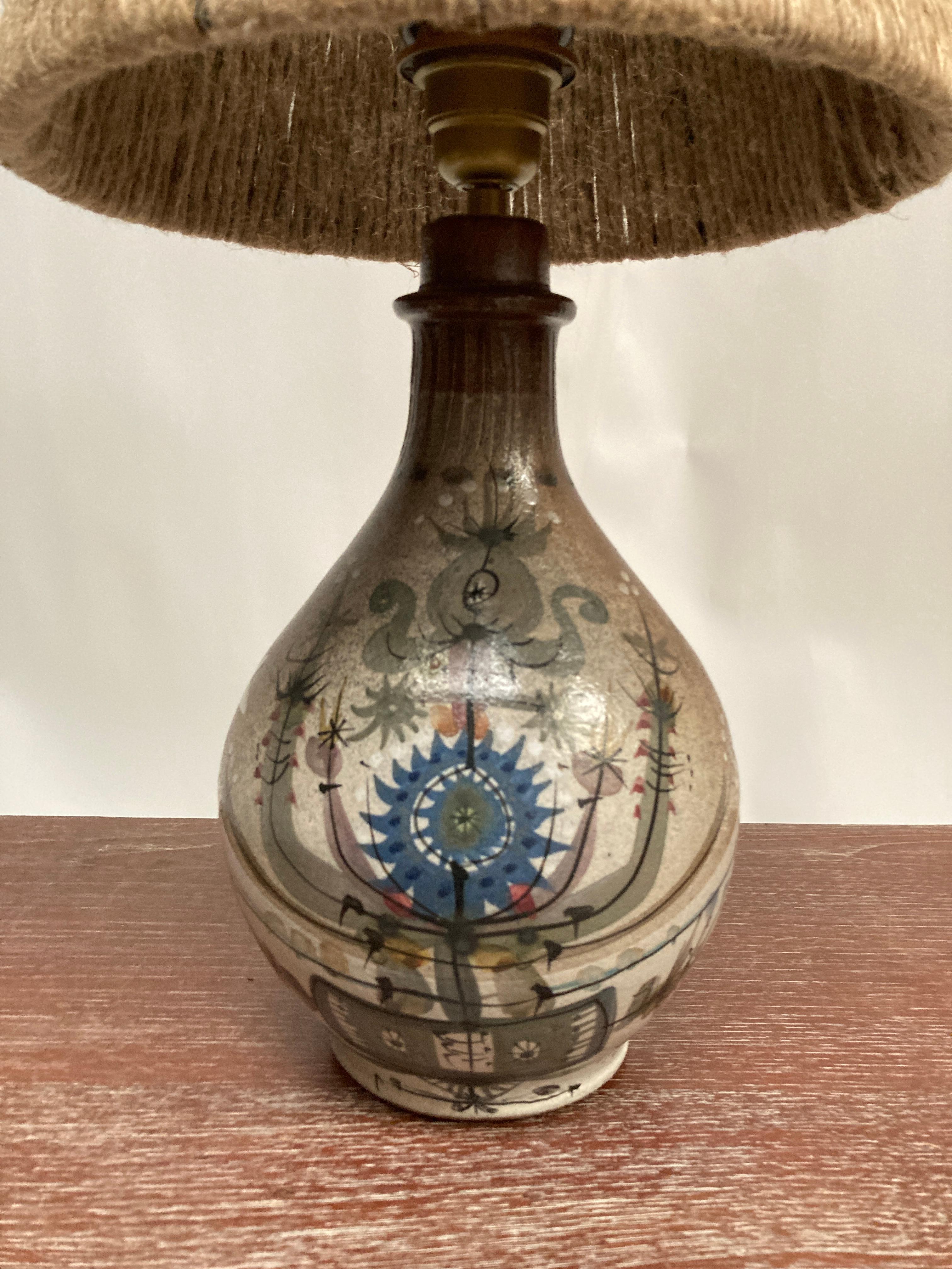 1960's Studio pottery ceramic lamp by ANDRÉ L'HELGUEN
Quimper Kerluc West of France
Hand made
Dimensions given without shade
No shade included