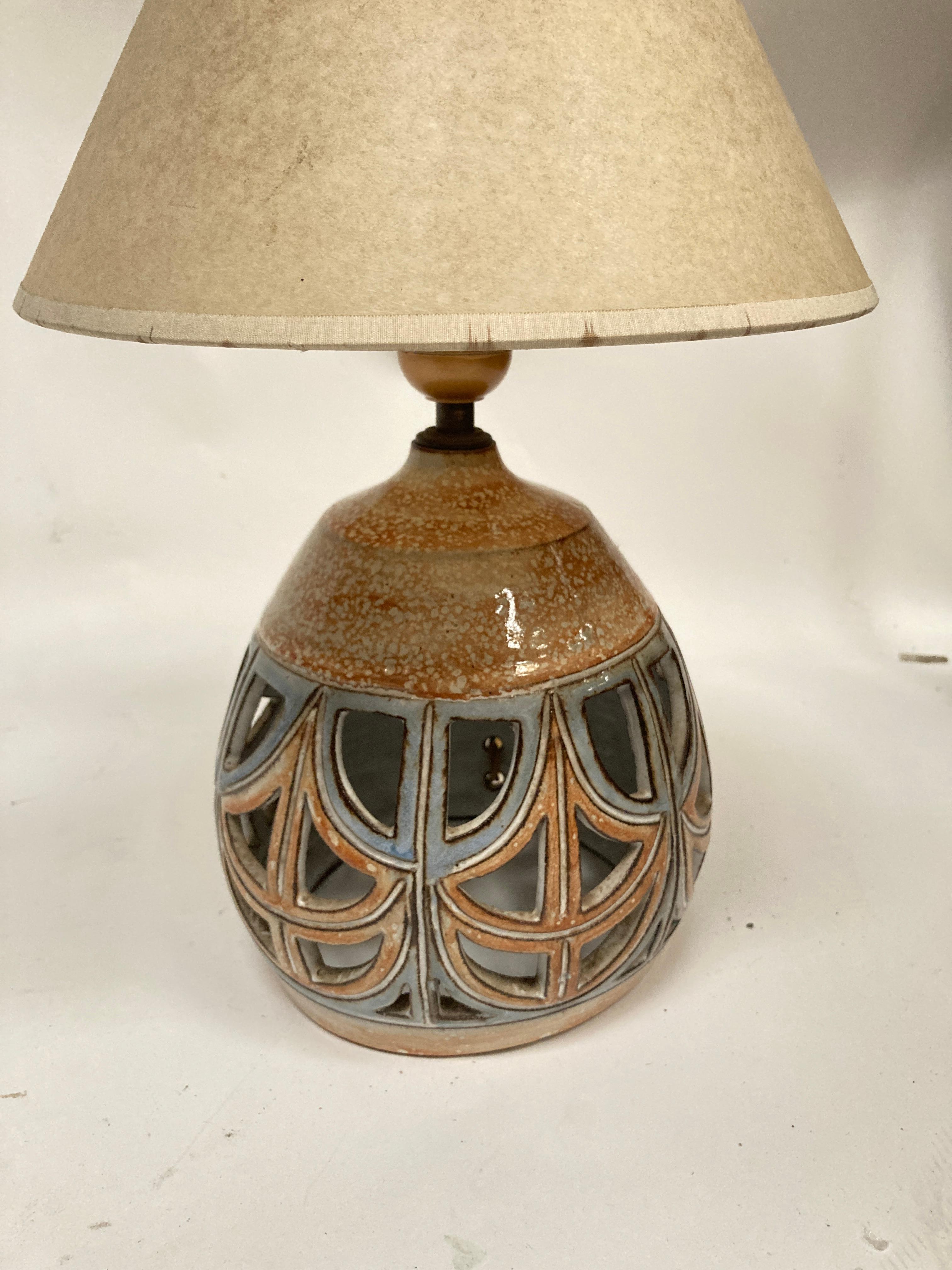Ceramic lamp signed and located Vallauris
France
Dimensions given without shade
No shade included