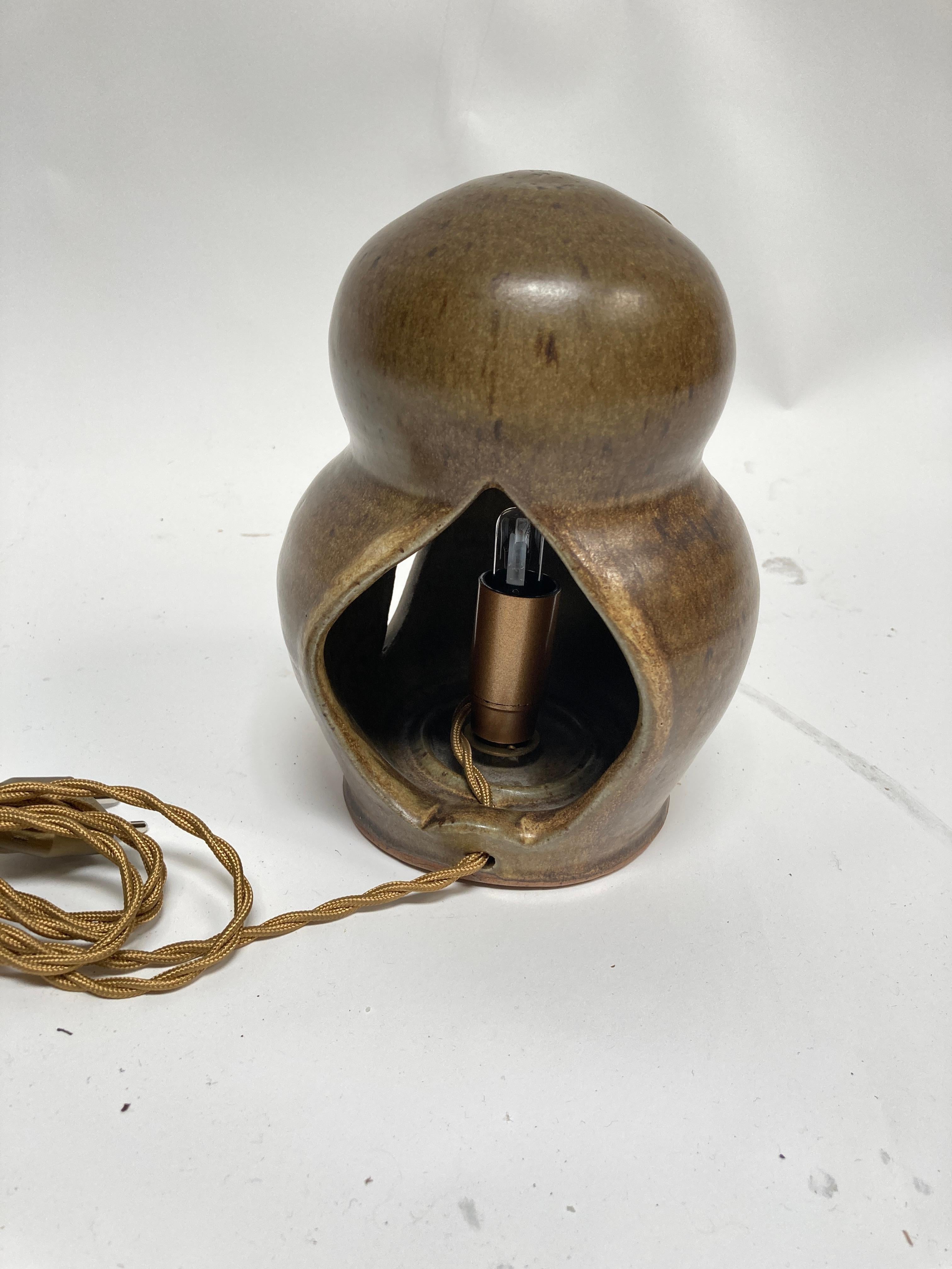 1970's studio pottery lamp night light by Jean Morel In Good Condition For Sale In Bois-Colombes, FR